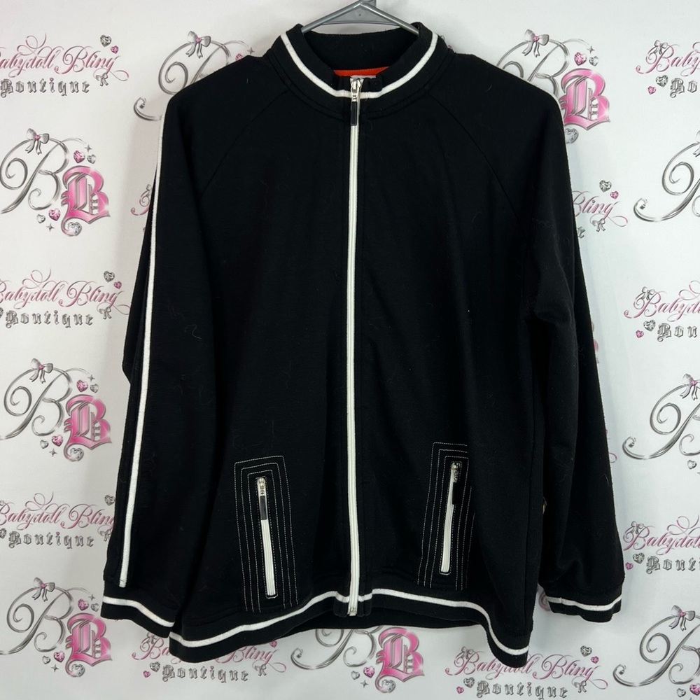 Blast sweater zip up Black Jacket vintage long sleeve top shirt Red white Trim